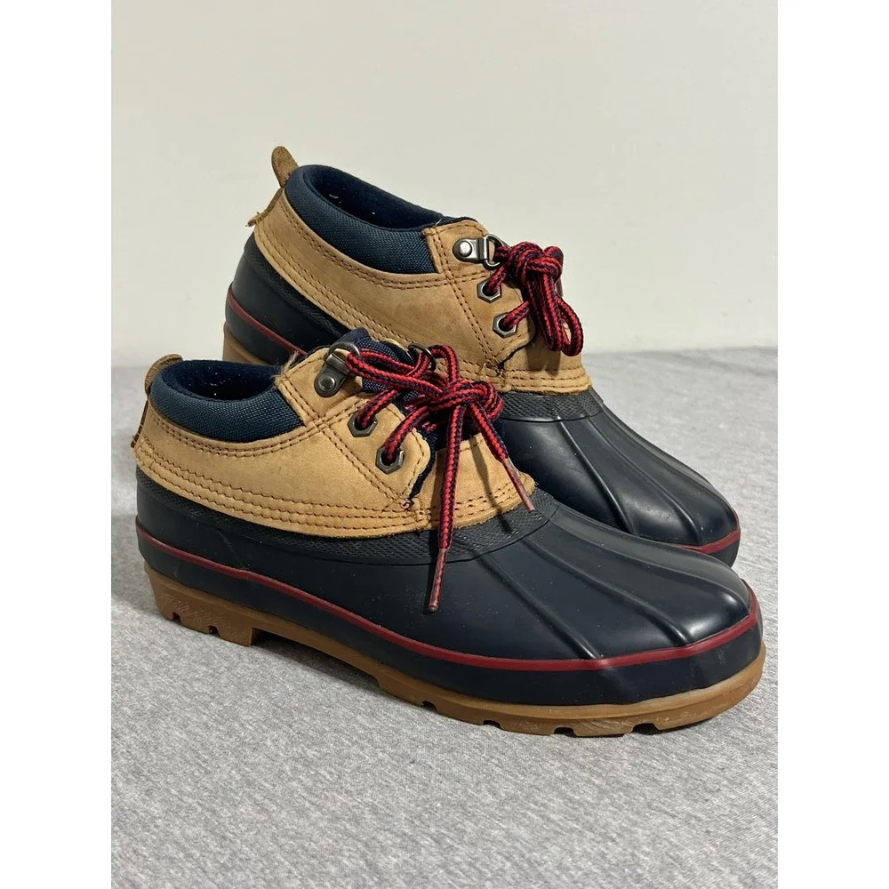Lands' End Duck Shoes Mens Size 7 Tan‎ Black Leather Rubber Rain Low Traction